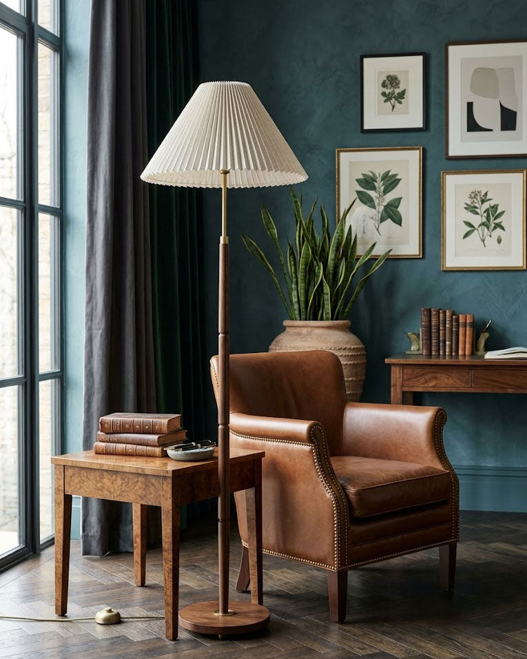 Flynn Pleated Walnut Floor Lamp