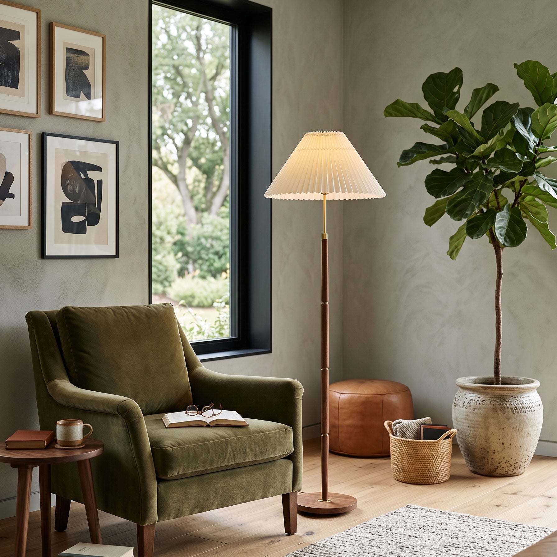 Flynn Pleated Walnut Floor Lamp