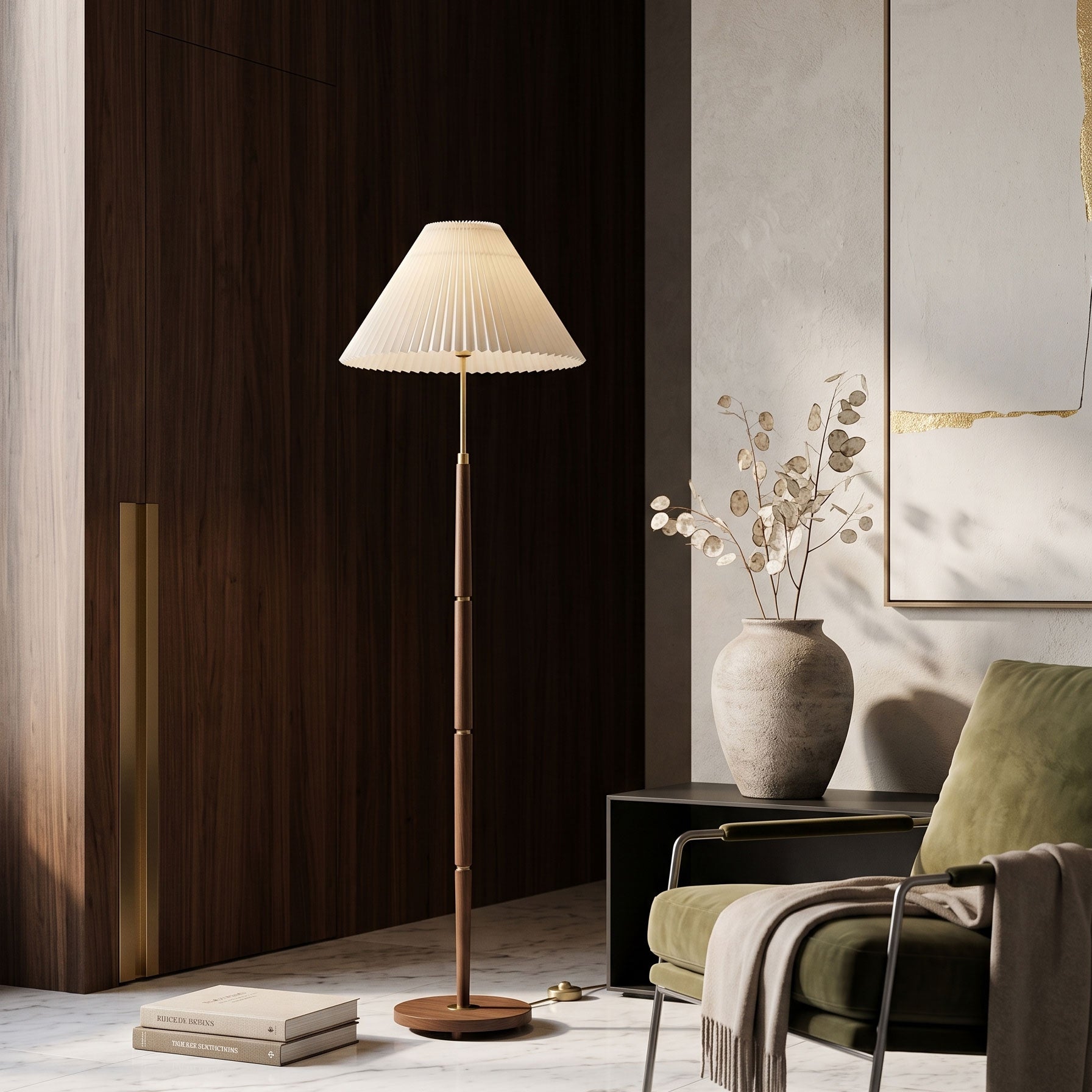 Flynn Pleated Walnut Floor Lamp