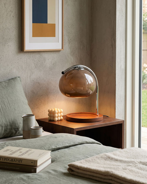 Gareth Candle Warmer Table Lamp warming a scented candle