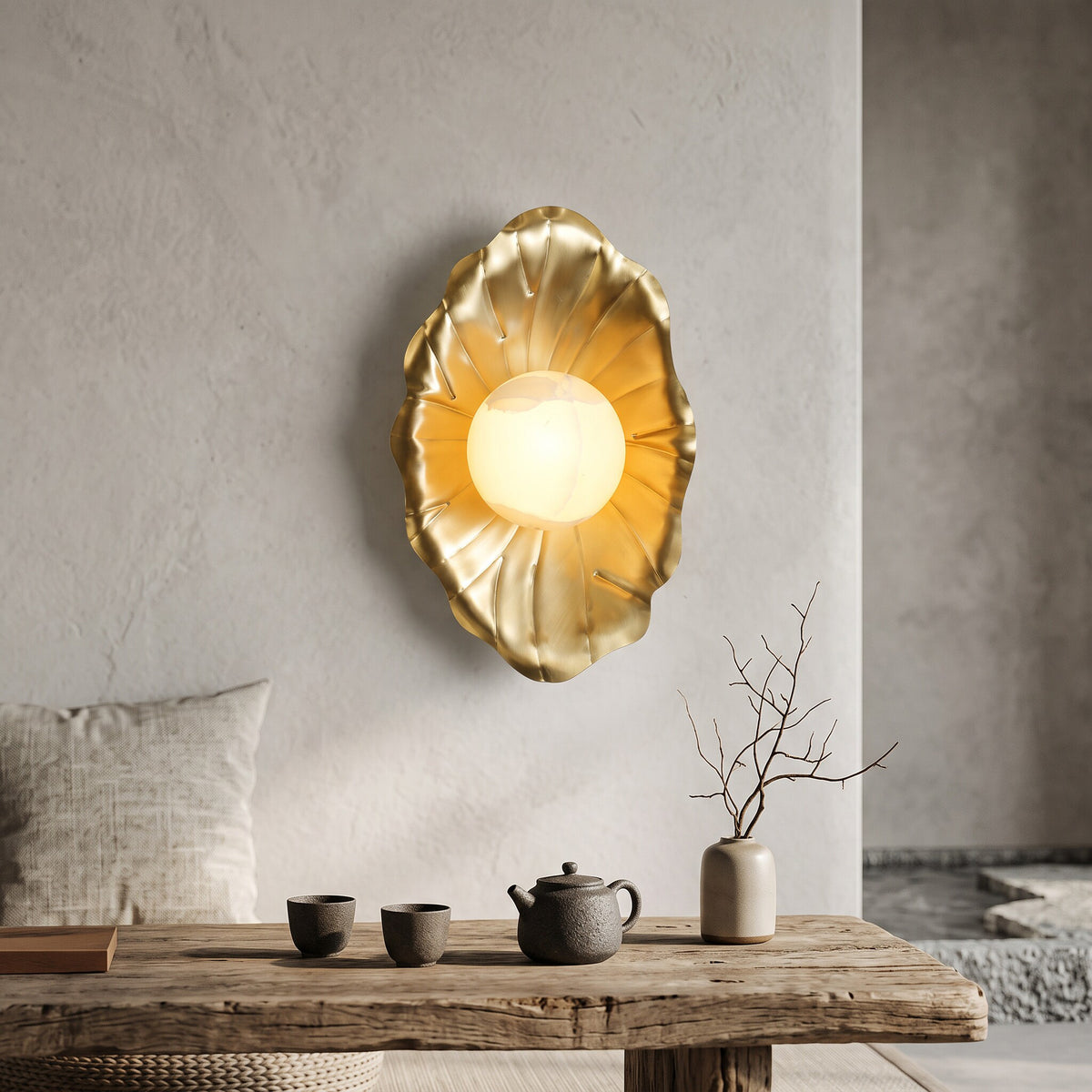 Halcyon Alabaster Ginkgo Wandleuchte