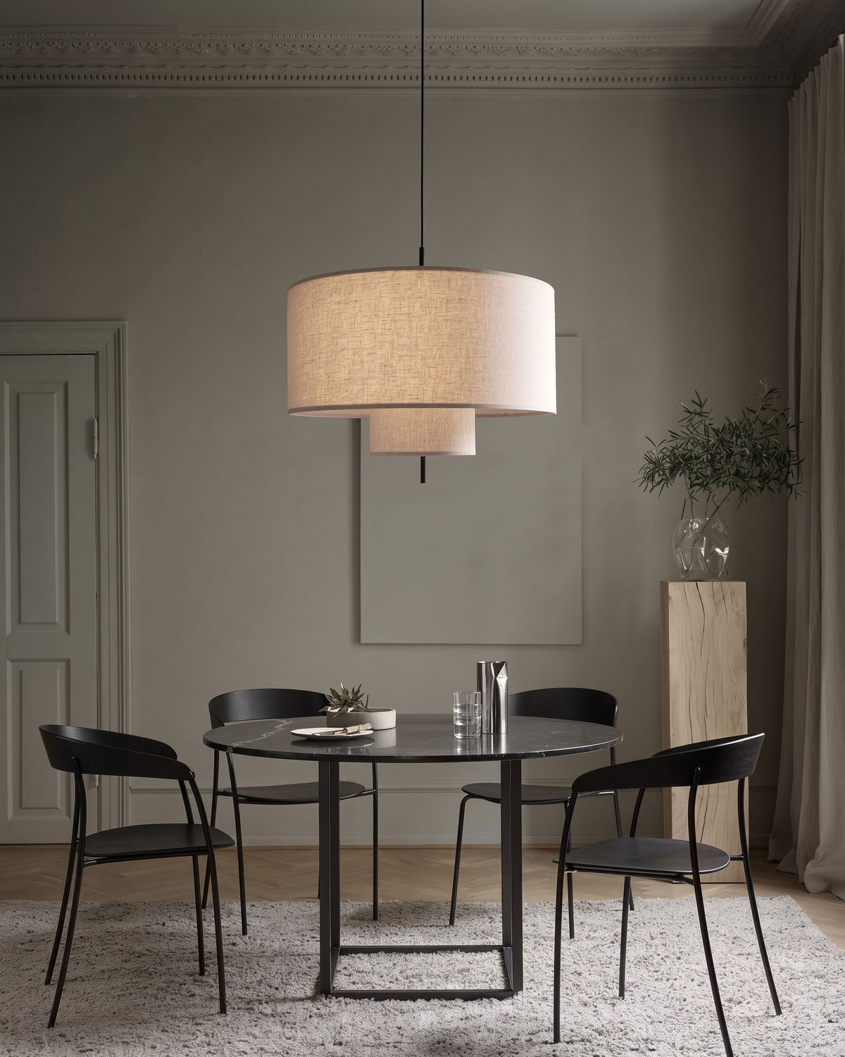 Innegan Linen Pendant Light hanging over a counter