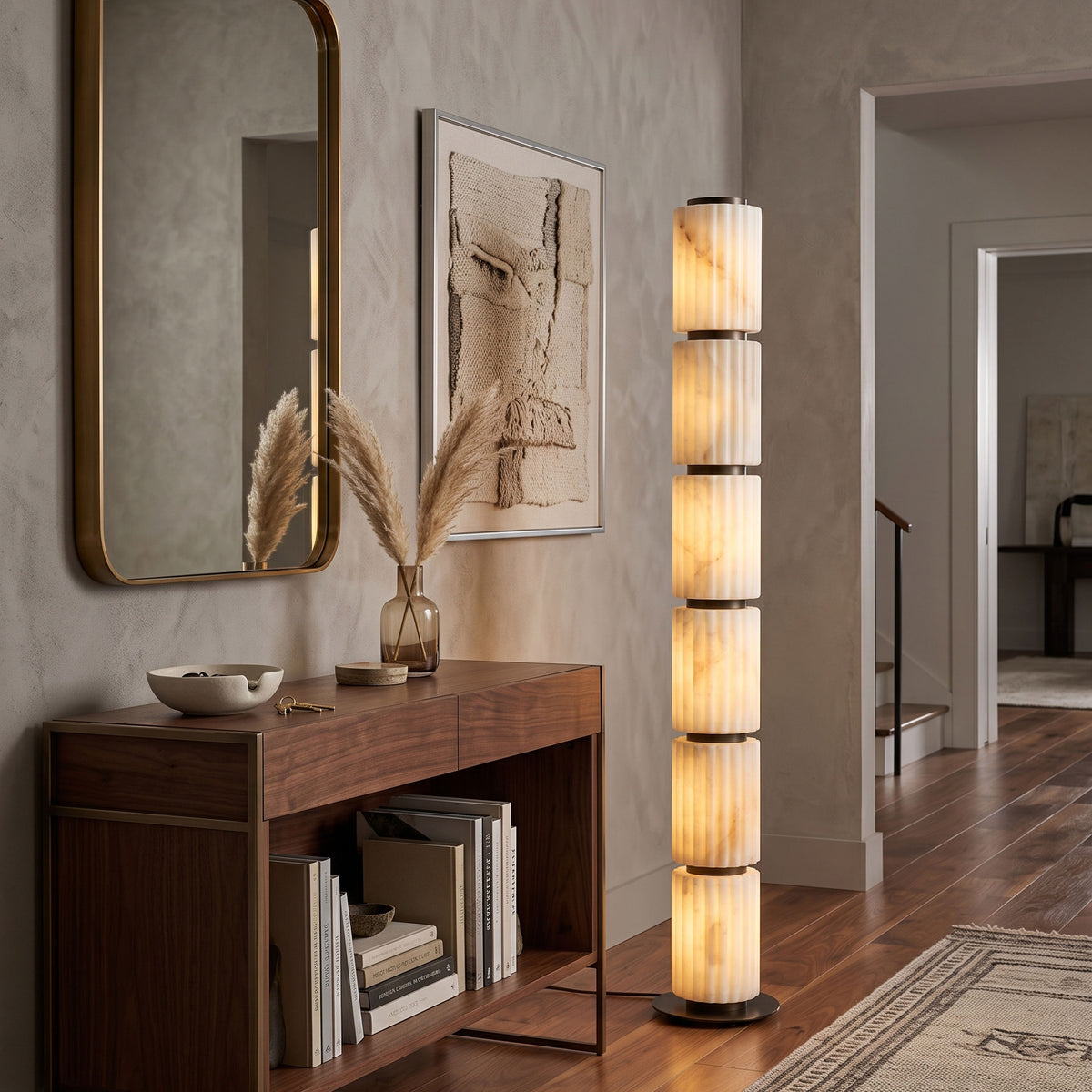 Junius Column Alabaster Floor Lamp stacked disc detail