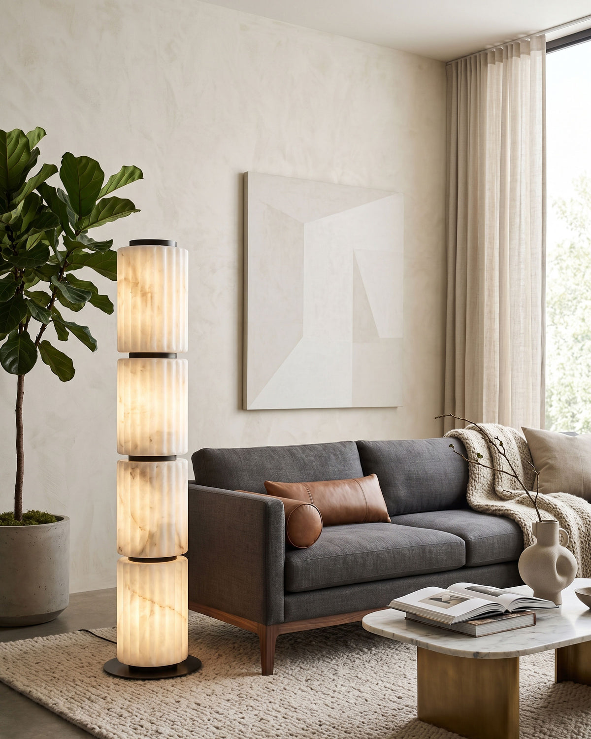 Junius Column Alabaster Floor Lamp