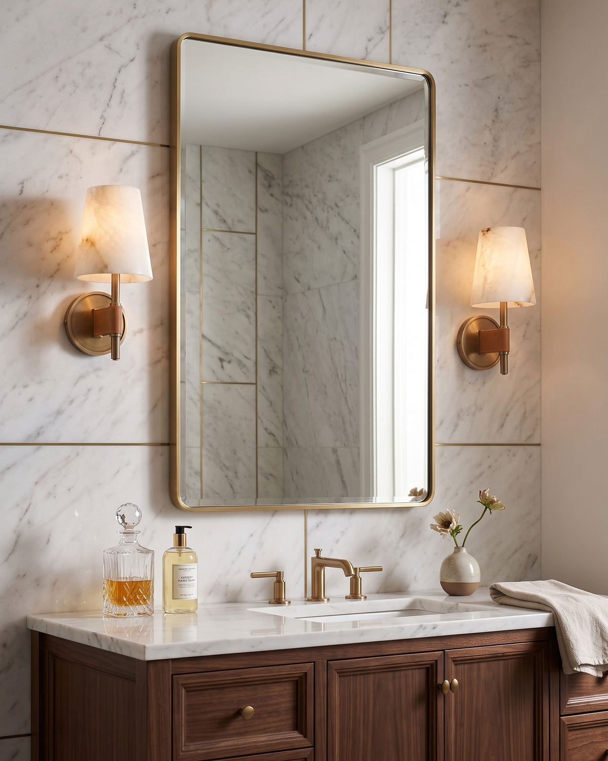 Kerrick Alabaster Leather Wall Sconce