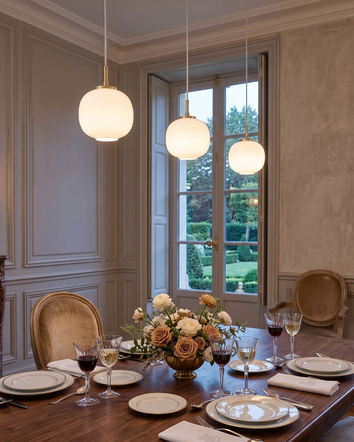 Kester Opal Pendant Light glass globe and copper stem detail