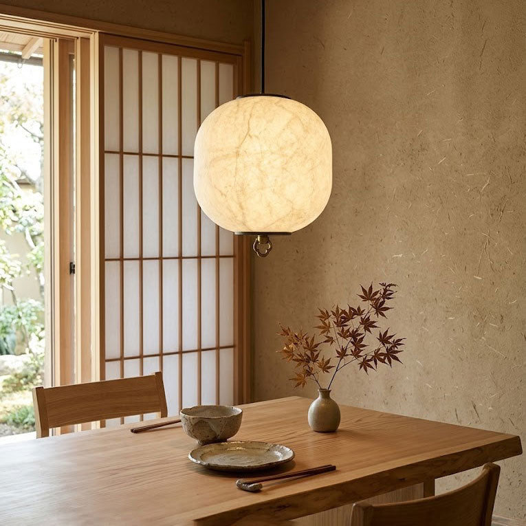 Kian Mulberry Silk Pendant Light silk texture and brass detail
