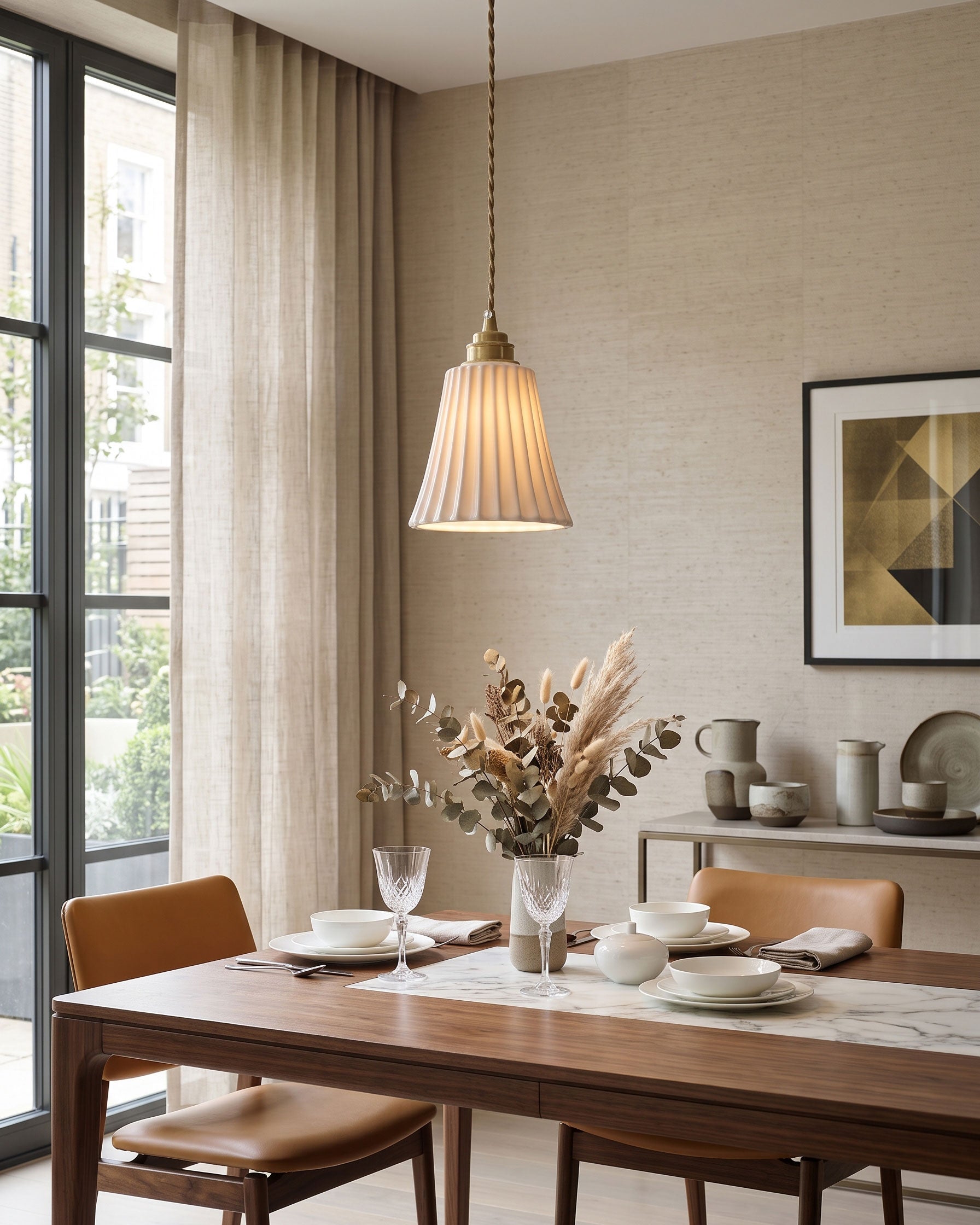 Leona Fluted Ceramic Pendant Light