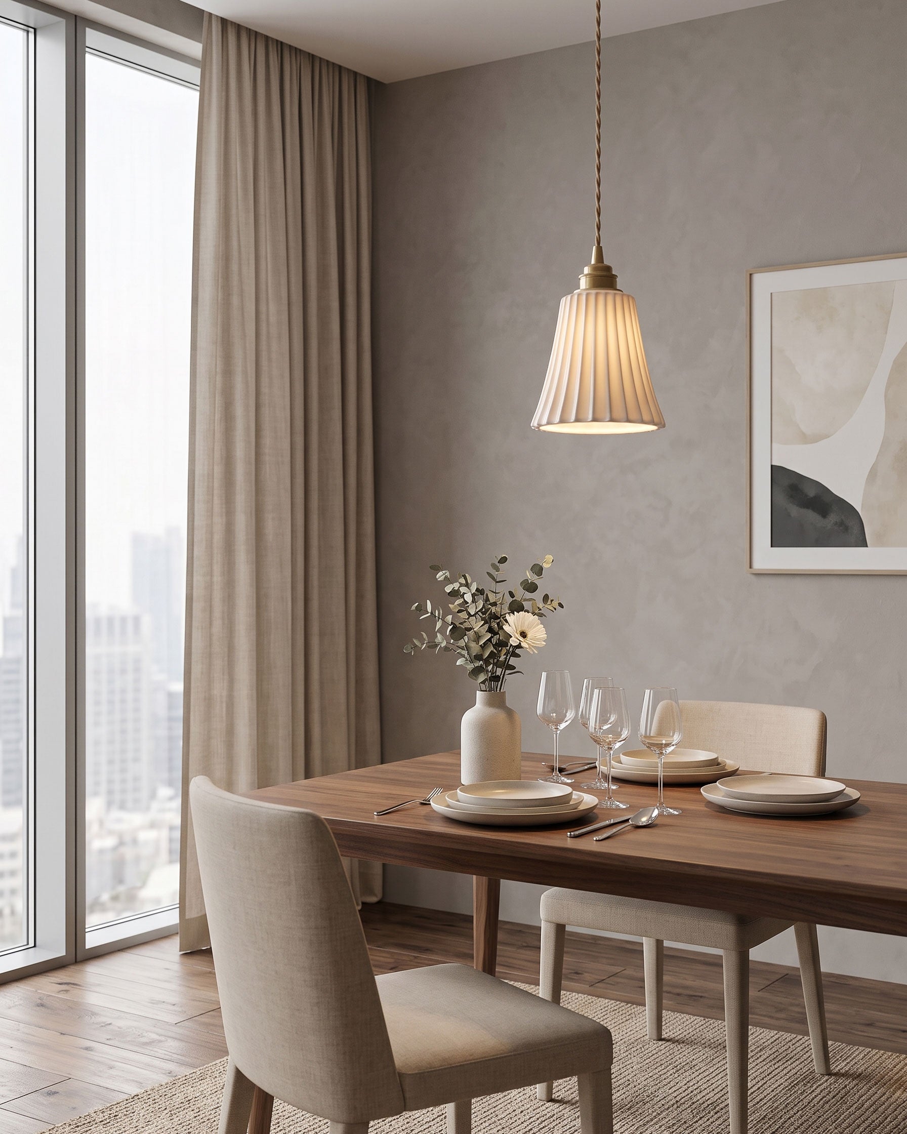 Leona Fluted Ceramic Pendant Light
