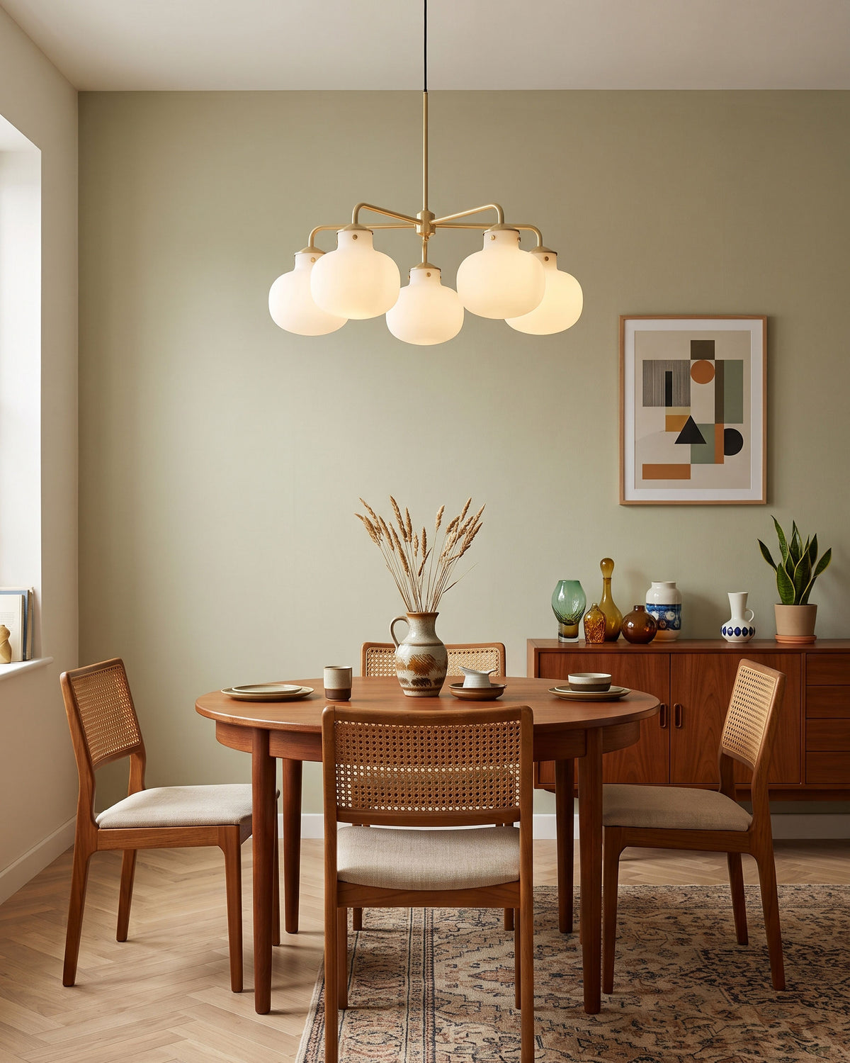 Loring Opal Globe Chandelier hanging over a table