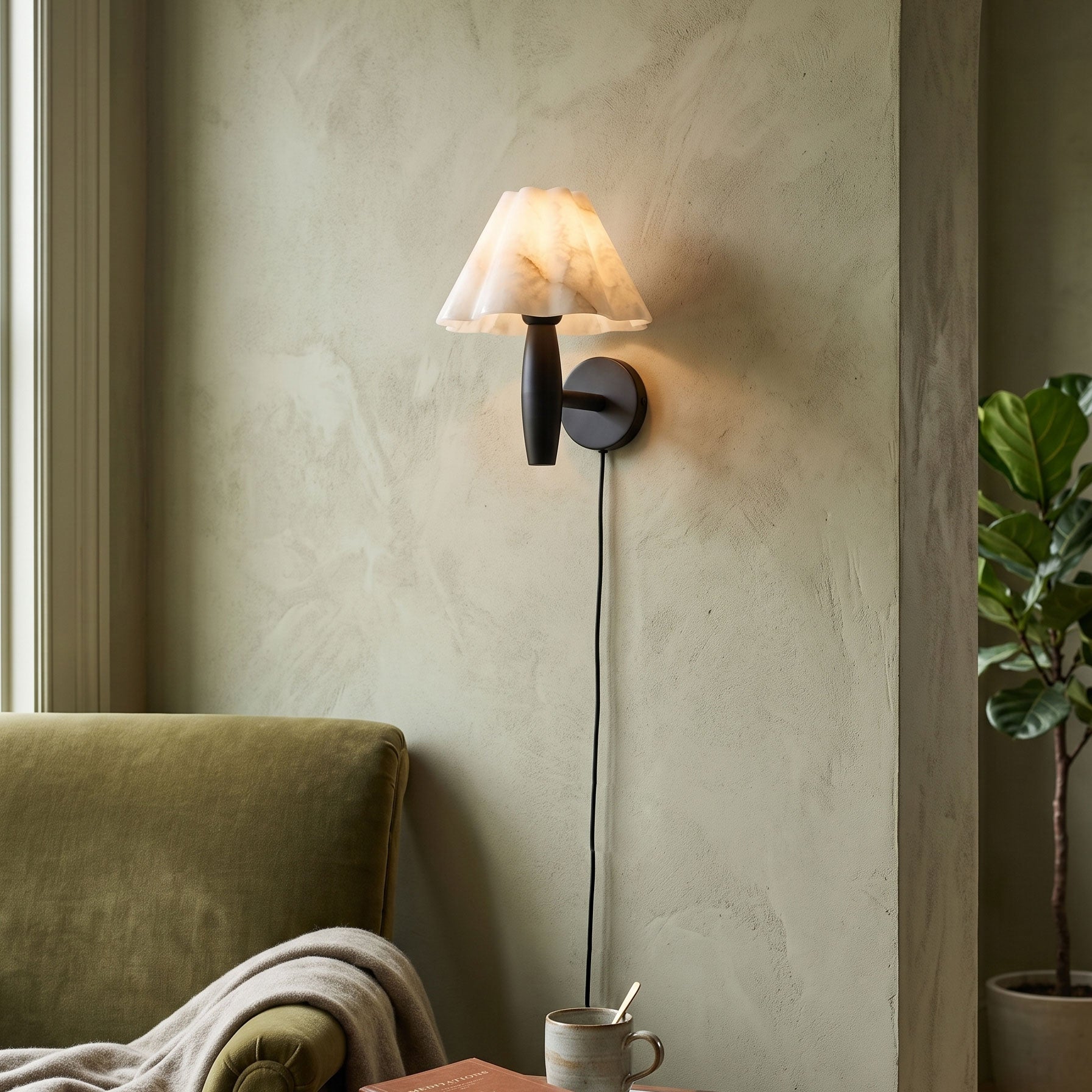 Mireille Alabaster Plug-In Wall Sconce