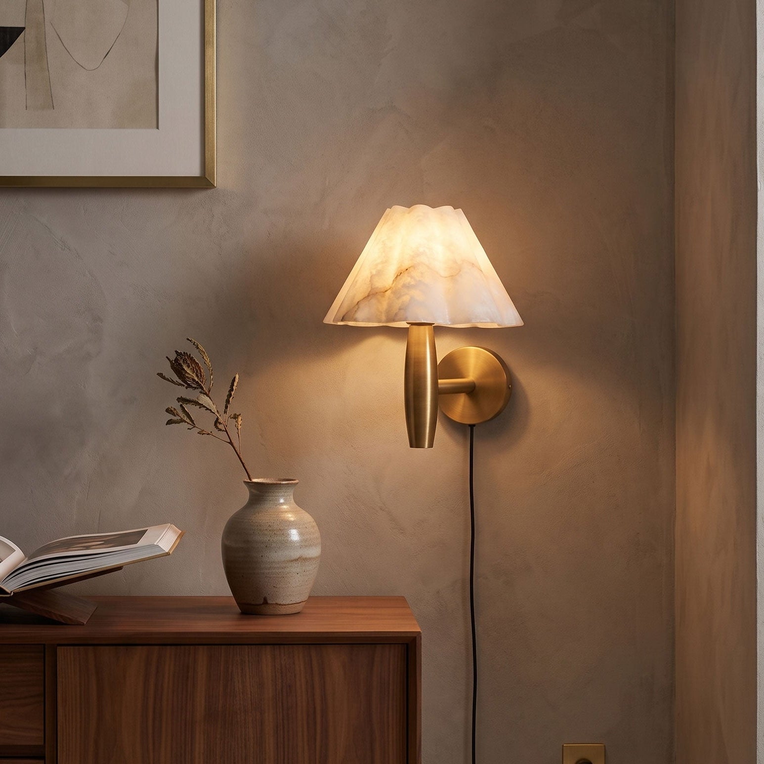 Mireille Alabaster Plug-In Wall Sconce