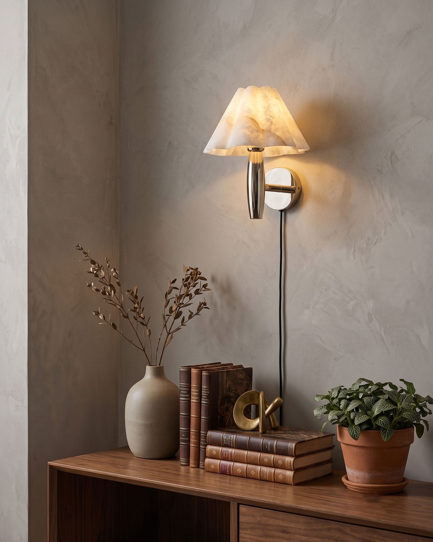 Mireille Alabaster Plug-In Wall Sconce