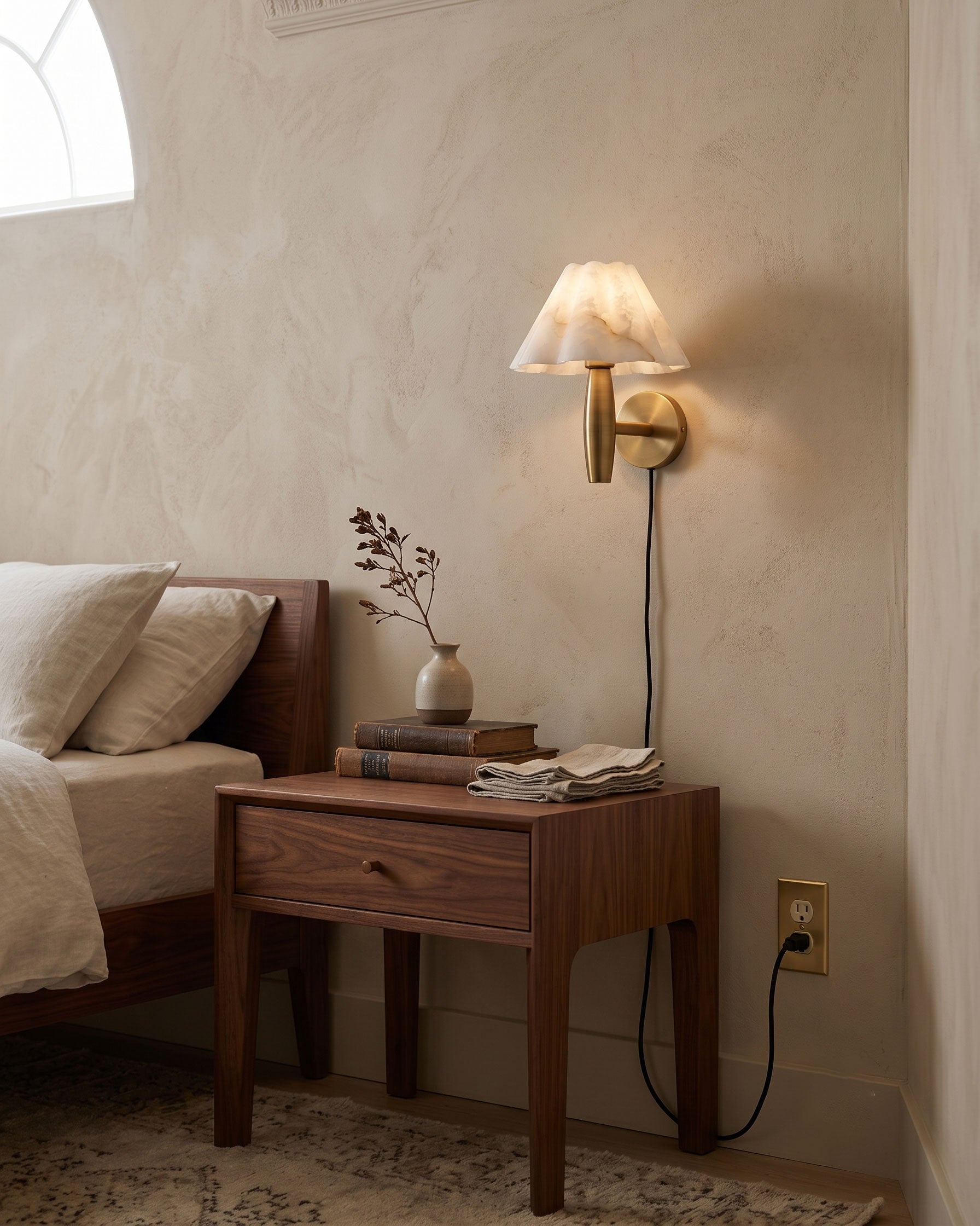 Mireille Alabaster Plug-In Wall Sconce