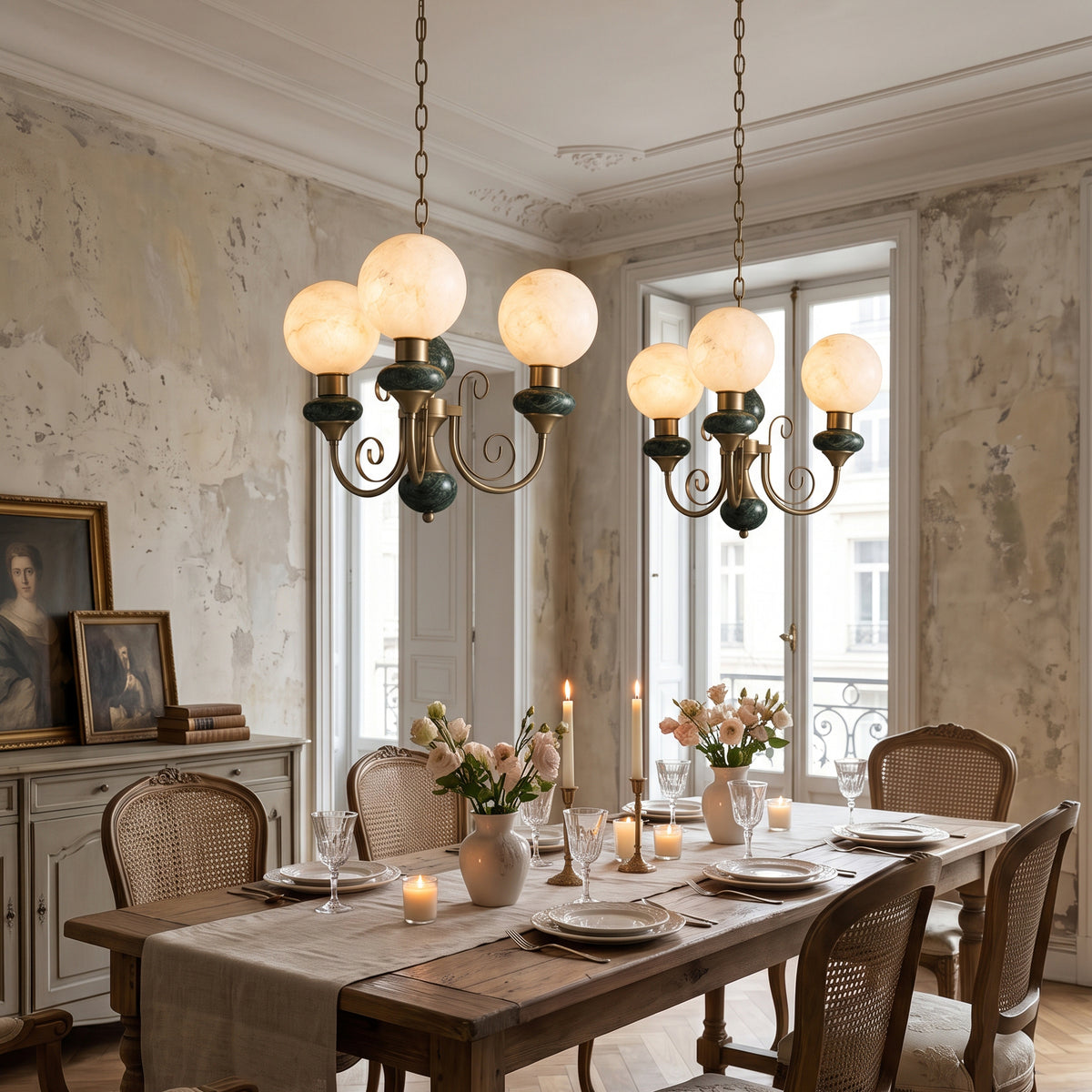 Lampadario Octavius in Alabastro e Sfere