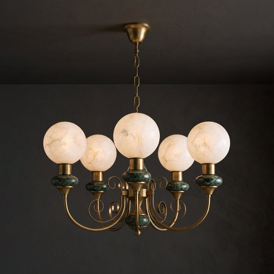 Lampadario Octavius in Alabastro e Sfere