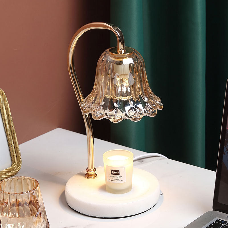 Peregrine Marble Candle Table Lamp on a styled nightstand