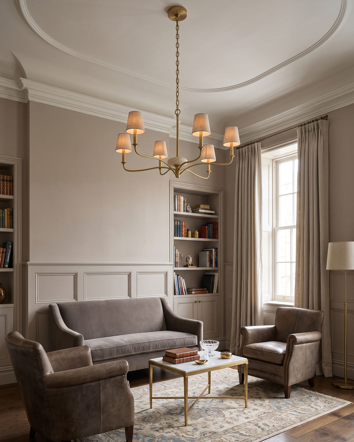 Perseus Aged Fabric Chandelier full silhouette
