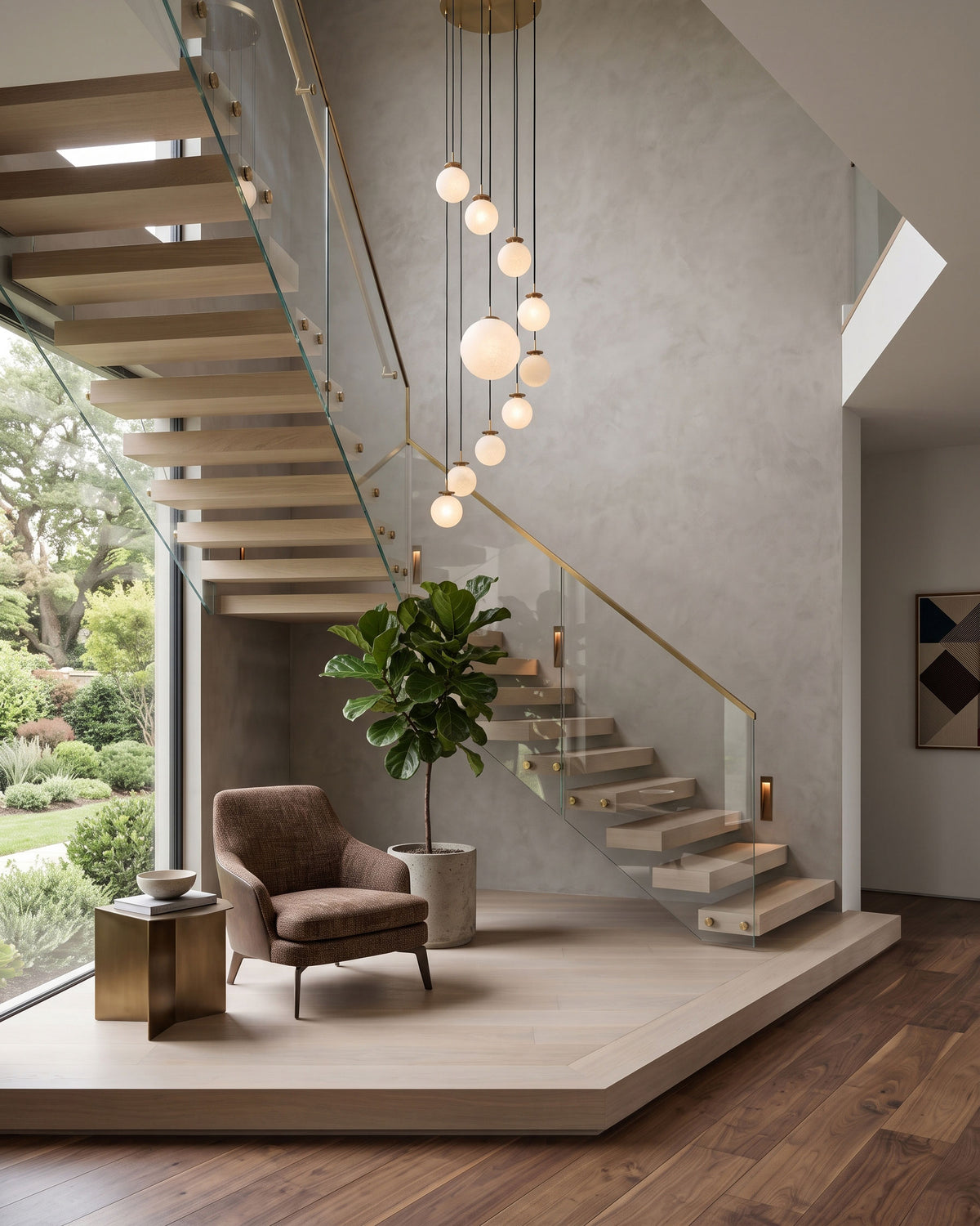 Rory Natural Mulberry Silk Chandelier lit in a room setting