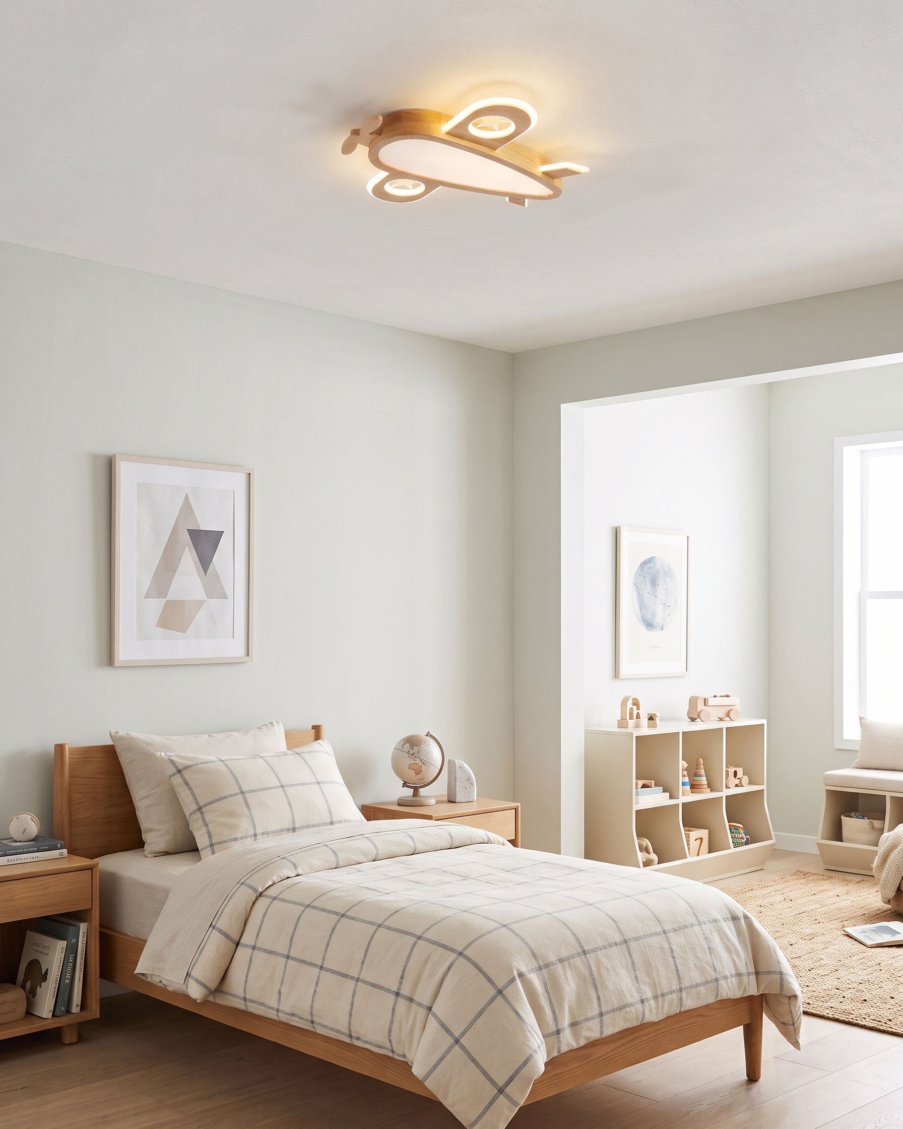 Wood Airplane Ceiling Lamp
