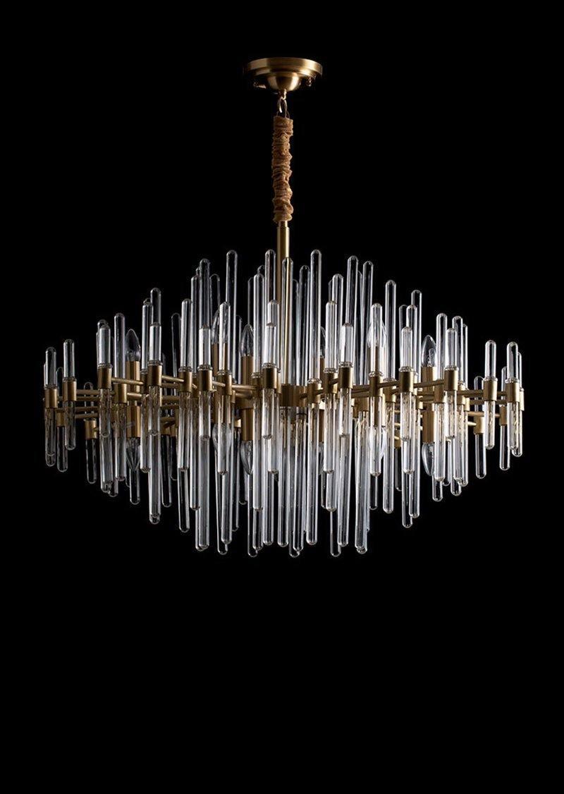 Brass Chandelier With Clear Glass Rods Shade 