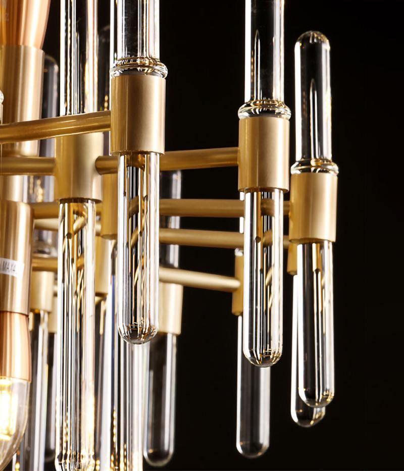 Brass Chandelier With Clear Glass Rods Shade 
