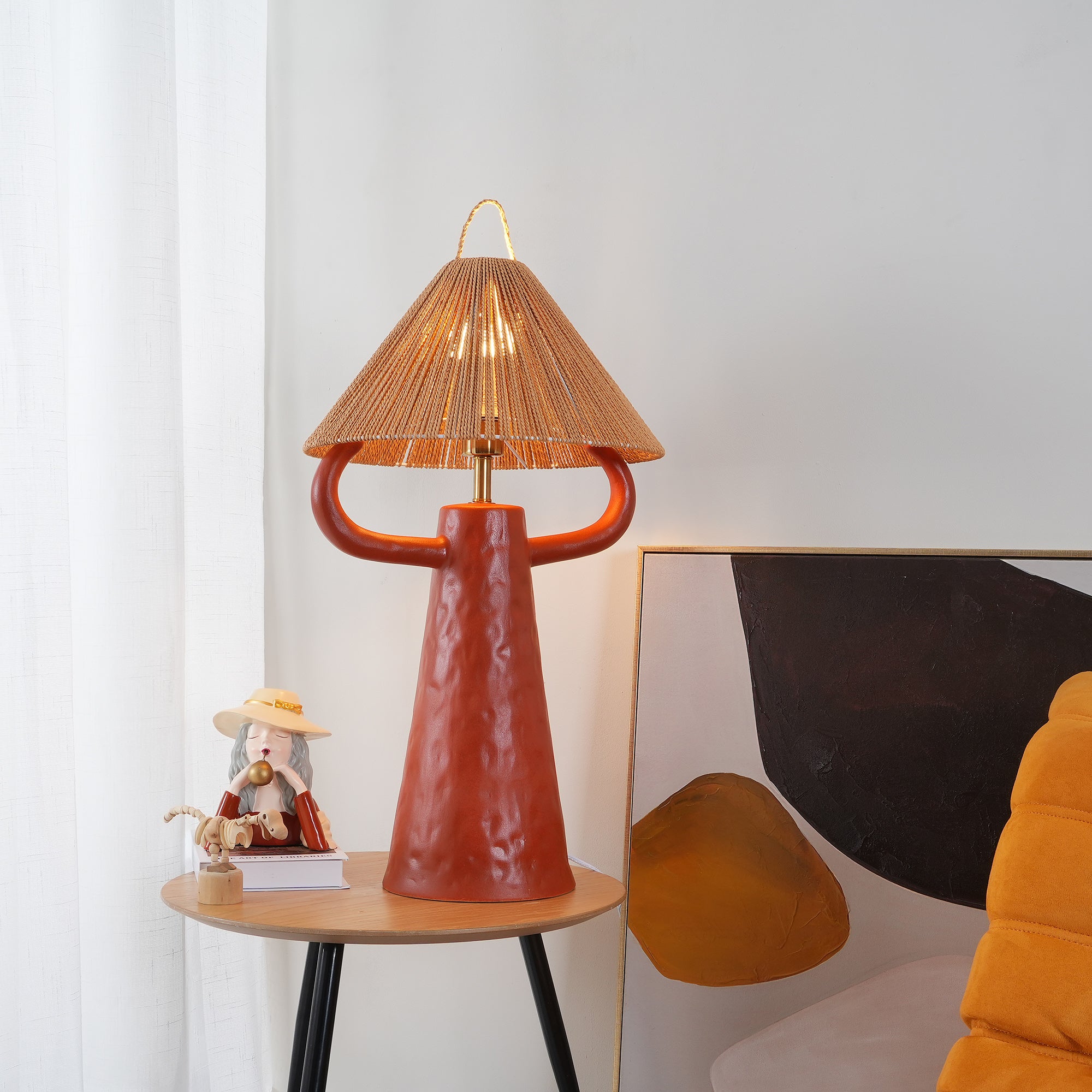 Lampe de table de chambre à coucher en ficelle en céramique