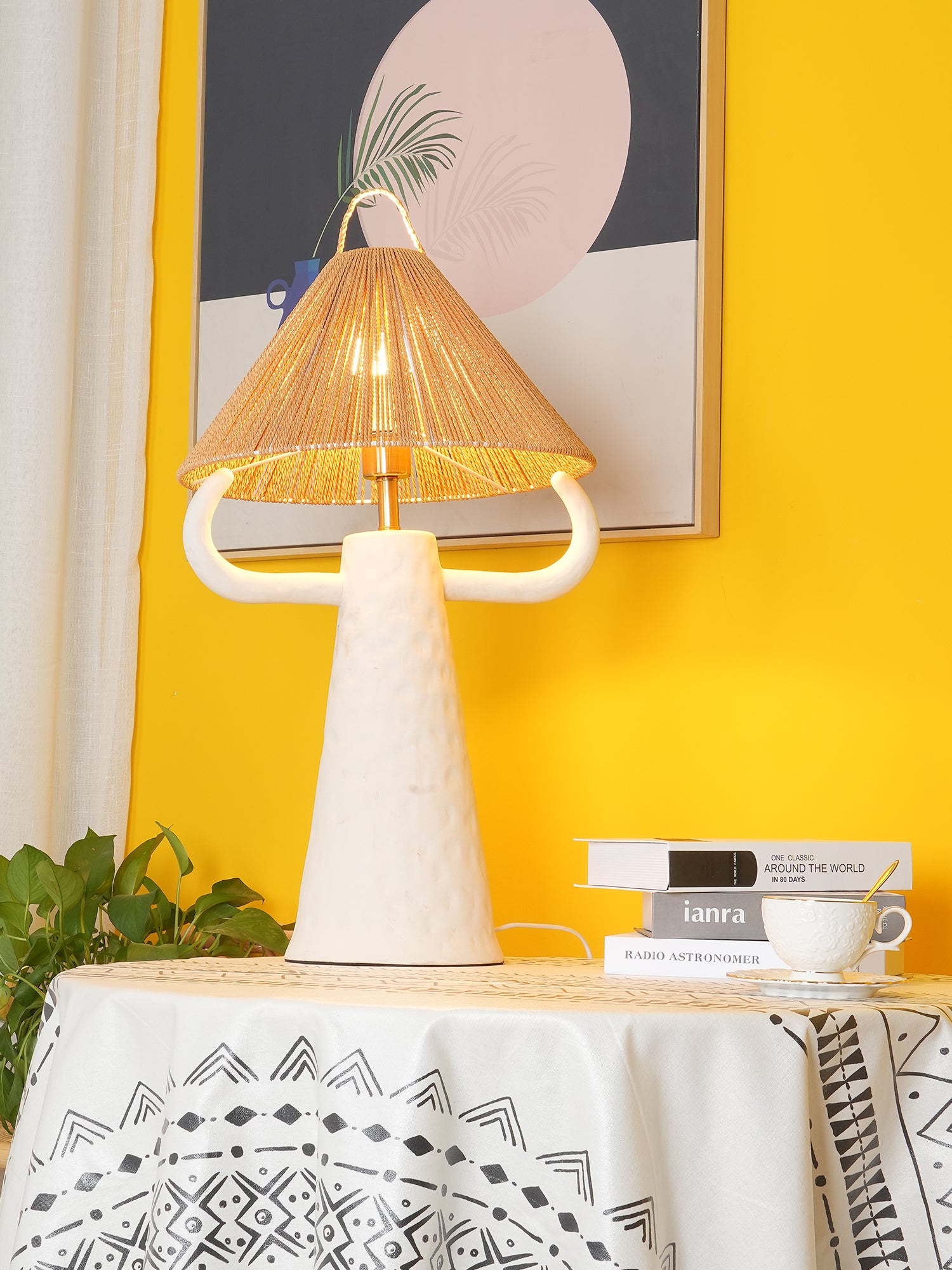 Lampe de table de chambre à coucher en ficelle en céramique