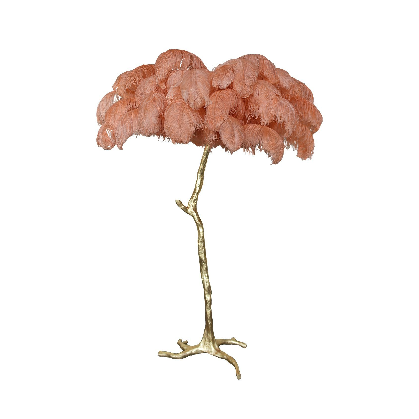 Lámpara de pie de latón con plumas de avestruz